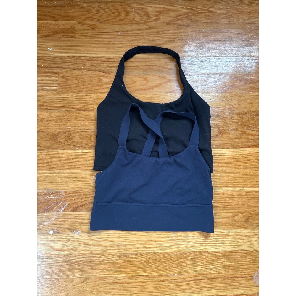 Athleta Sports Bra Bundle Small Black Halter Tank & Navy Blue Cross Back Bra 2pc